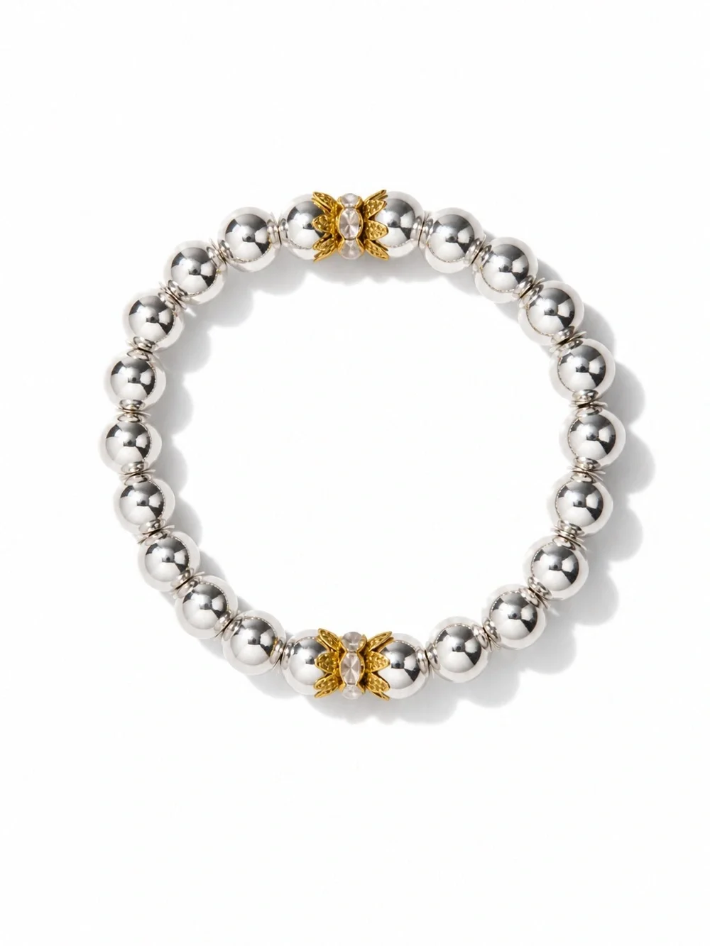 Silver Beaded Bracelet with Gold crystal Accents